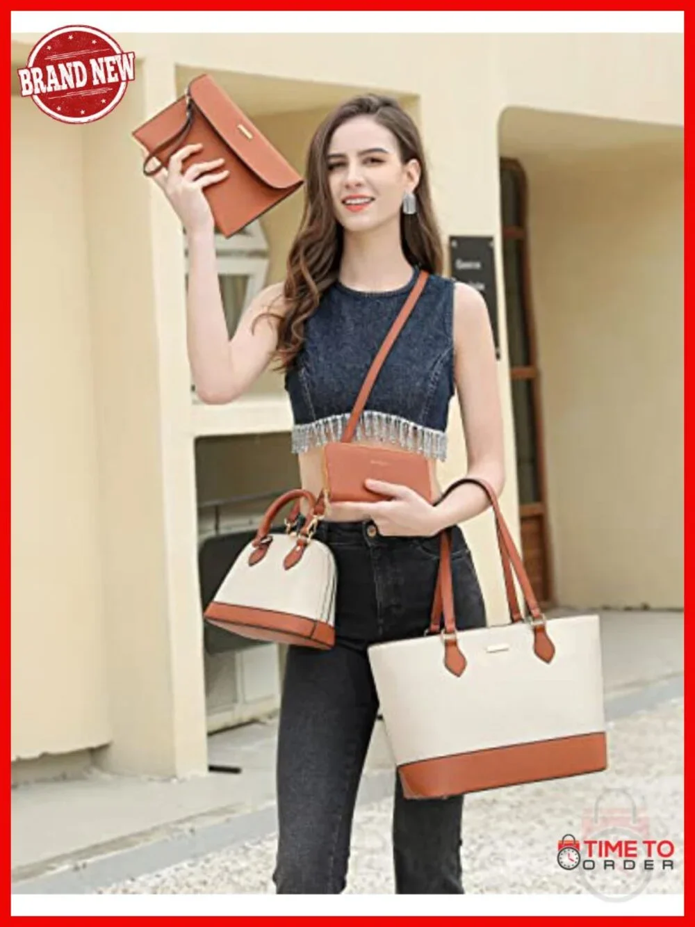 4-Piece Handbag Set with Tote Crossbody Wallet